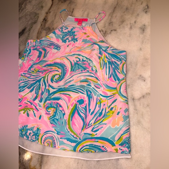 EUC Lilly Pulitzer 100% Silk Colorful Spaghetti Straps Sleeveless Top Size Small - Picture 5 of 9